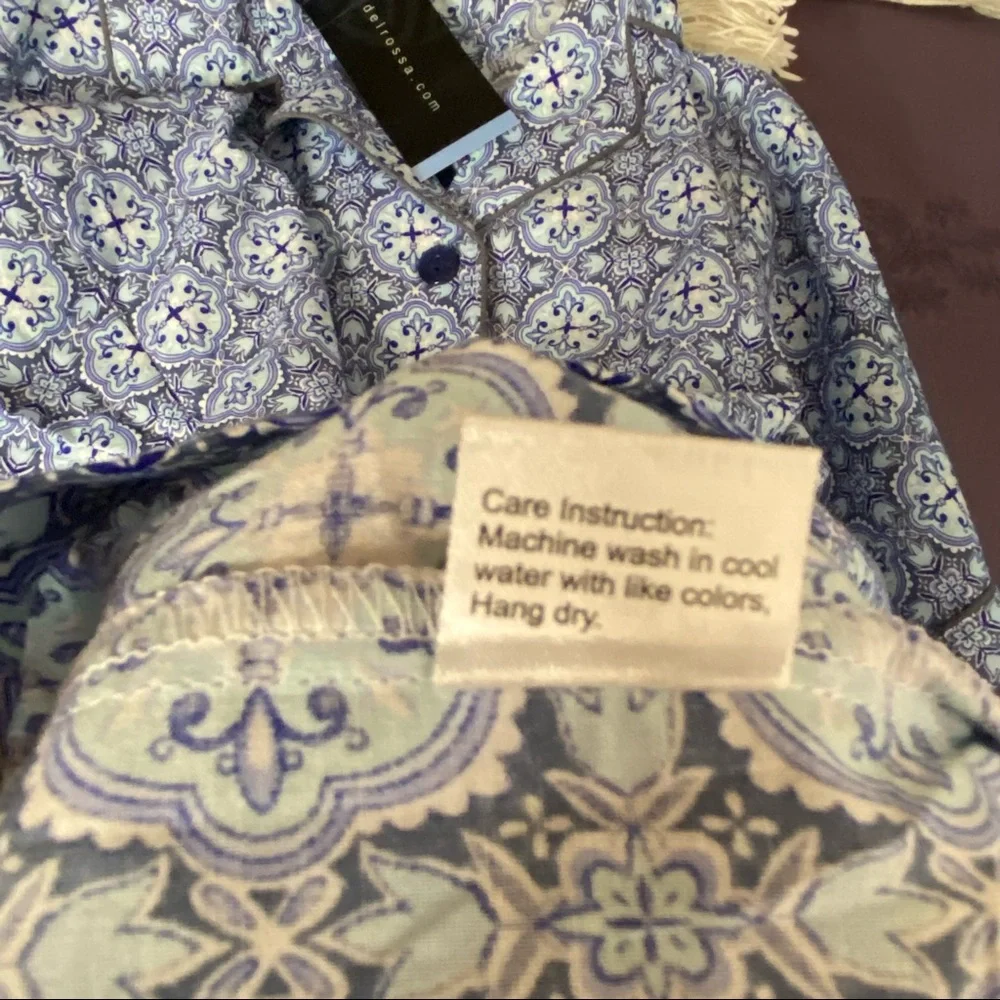 NWT Alexander Del Rossa Blue & White Print Pajama Top Size Medium